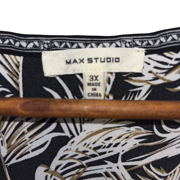Max Studio Womens 3X Black & White Leaf Print Top Blouse - Picture 3 of 12